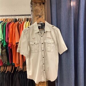 Vintage Harley Davidson white button up shirt